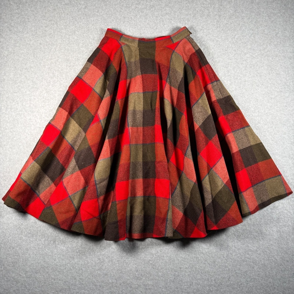 Pendleton Midi Skirt Womens L Brown Red Plaid Wool Vintage Pleated Made in USA